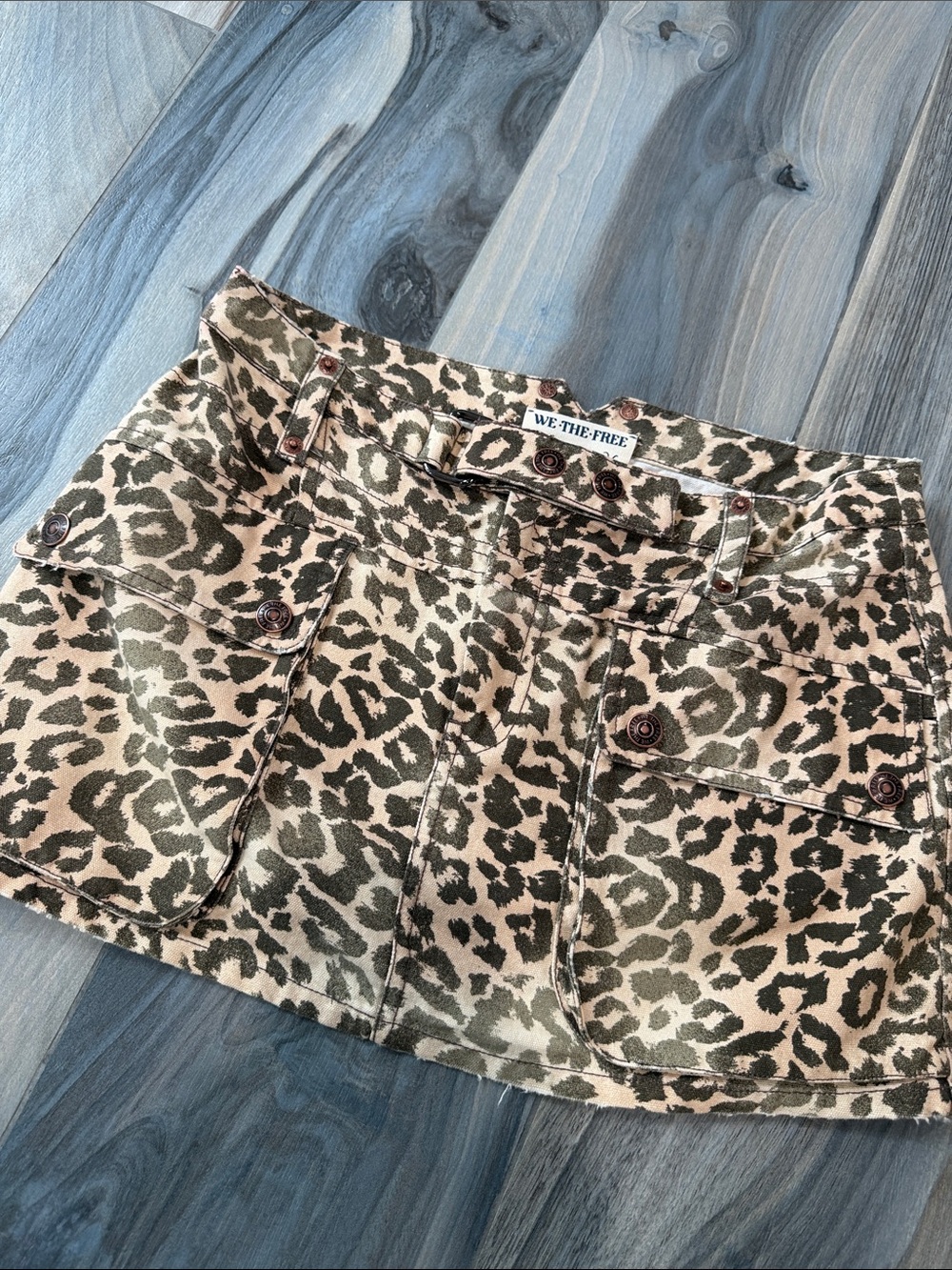 We The Free Olive and Tan Leopard Utility Mini Skirt